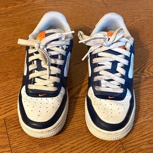 Nike Air Force One Kids Sneakers - Navy, White, and Orange UV Glow